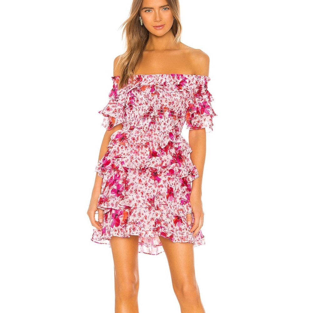 Inga Dress MISA Los Angeles floral pinks flirty